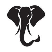 A bold, black silhouette of an elephant, showcasing its majestic form against a plain white background. vector