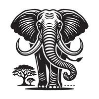 A stylized, black and white silhouette of an elephant, featuring intricate paisley and floral-like patterns decorating its body, trunk, and ears. vector