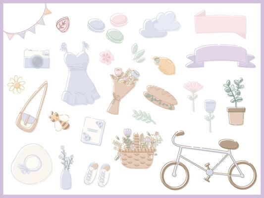 hand drawn flat illustration set of spring season holiday. Cute elements doodle collection in flat style. for poster, card, scrapbooking, invitation, graphic resource, social media, print