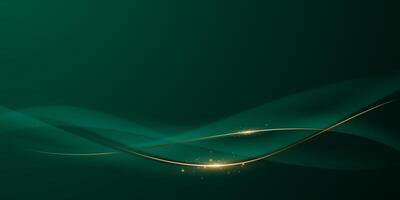 Green abstract background with gold lines vector