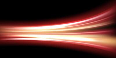 Abstract red and gold light waves on black background vector
