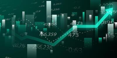 An image of a green graph chart with an arrow going up vector