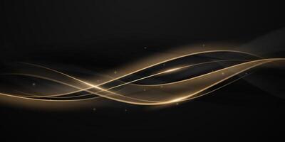 Abstract golden wave background with black background vector