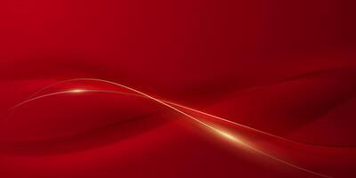 Abstract red background with golden waves vector