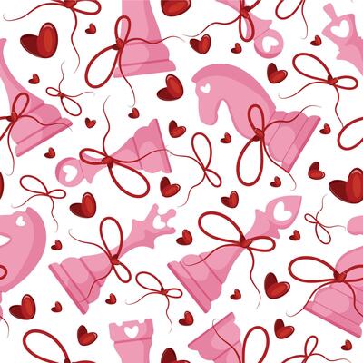 valentines day seamless pattern with pink chess pieces set, for various textile and packaging