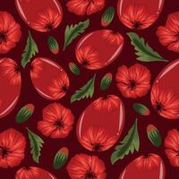 Easter seamless pattern with glass red eggs with mallow design and red mallow buds for poster, banner vector