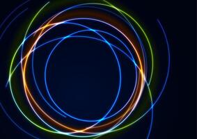 Multicolored neon glowing shiny circles abstract background vector