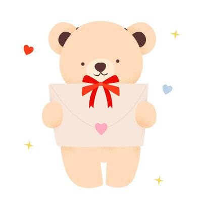 Cartoon teddy bear, with elements for Valentine's Day