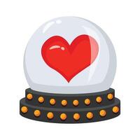 Snow globe with a red heart inside, sparkling inside.. vector