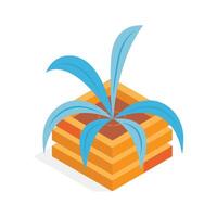 An eye catching isometric icon of a plant in a decorative, square planter. ,.', vector