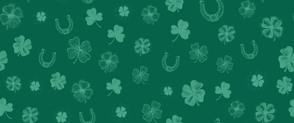 Patricks Day, clover pattern. Hand drawn illustrations