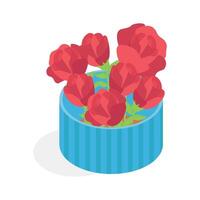 A cheerful isometric icon of a bouquet of red roses in decorative vase ,.',. vector