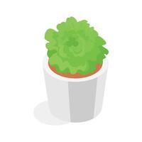 An isometric illustration of a lush green plant in a modern white planter. vector