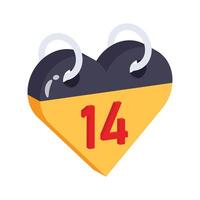 A cute heart shaped calendar featuring the date 14 in red, signifying Valentine's Day.. vector