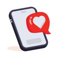Chat bubble with heart and mobile denoting concept of romantic conversation. vector