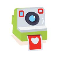 Polaroid camera printing a photo with a red heart.. vector