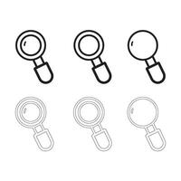 Simple Black Line Magnifying Glass Icons in Various Styles vector