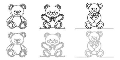 Adorable Teddy Bear Shapes in a Continuous Line Style vector