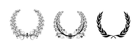 Set of wreaths and branches with leaves on white background vector