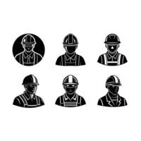 Worker with Helmet and Linocut Silhouette Design vector