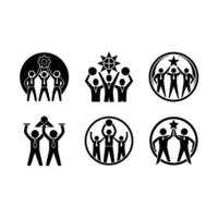Teamwork Icon and Linocut Silhouette Design vector
