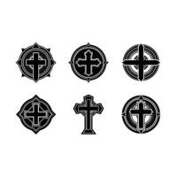 Service Cross Icon and Linocut Silhouette Design vector