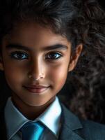 Young girl with a business suit, dark mood portrait photo