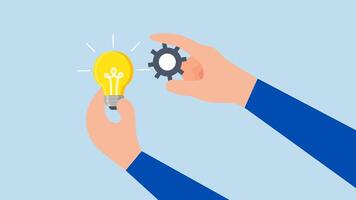 mplement business idea, 4k animation of entrepreneur grasping lightbulb concept integrating gear to bring it to life. video