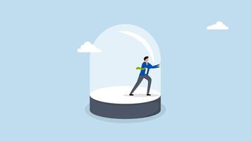 Business constraints, 4k animation of businessman within the glass makes a strong effort to shatter limitations. video