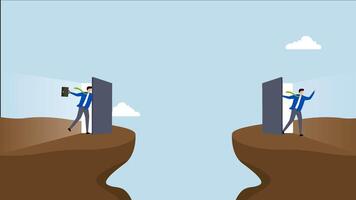 Shortcut for business success, 4k animation of entrepreneur utilizes quick entryway to bridge the divide. video