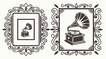Vintage frame with gramphone ornate frame vector