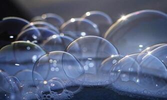 Transparent soap bubbles. harmony of color, shape and fragility photo
