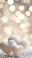3d Romantic love valentine's hearts abstract glowing against soft, blurred pastel background. Vertical format photo