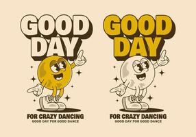 Retro ball head character in dance pose, in 2 color version vector