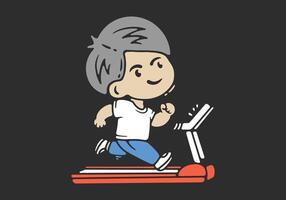 Chibi boy runner running of treadmill, flat illustration design vector