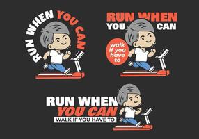 Chibi boy runner running of treadmill, flat illustration design in 3 version vector