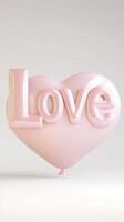 3d Pink inflatable letters spelling love stand on a light background, symbolizing romance, valentine day. Vertical format photo
