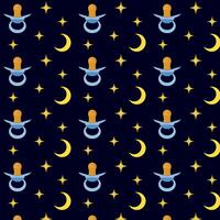 Seamless repeating pattern of baby pacifiers with stars and crescent. vector