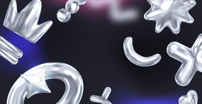 Abstract Metallic Shapes on Dark Gradient Background