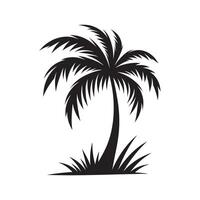 A palm tree and grass silhouette on white background vector