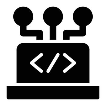 computadora ciencia, programación glifo sólido icono vector