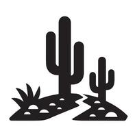 A black and white silhouette of a desert scene. vector