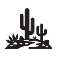 Stylized desert landscape with cacti and a stream vector