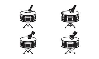 Four Drum Kits with Hands Playing in a Simple Silhouette Style vector