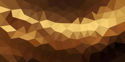 A low-poly abstract background with warm brown and golden tones, forming a geometric pattern resembling a stylized desert landscape or a flowing golden river. vector