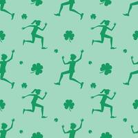 Seamless pattern of silhouettes of shamrocks and happy young people celebrating Saint Patrick's day. vector