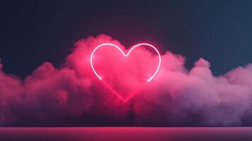 3d abstract frame Luminous neon frame heart valentine piercing pastel pink clouds, radiating romantic dreamscape symbolizing tender emotional connection photo