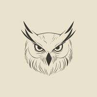 Illustration of an owl's face, sharp geometric shapes for eyes, minimal curves for feathers, sleek and modern design, centered on a solid white background vector