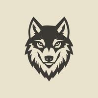 Illustration of wolf's face, sharp and angular features, bold yet clean black lines, symmetrical design vector
