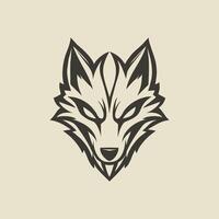 Illustration of wolf's face, sharp and angular features, bold yet clean black lines, symmetrical design, centered on a white background vector